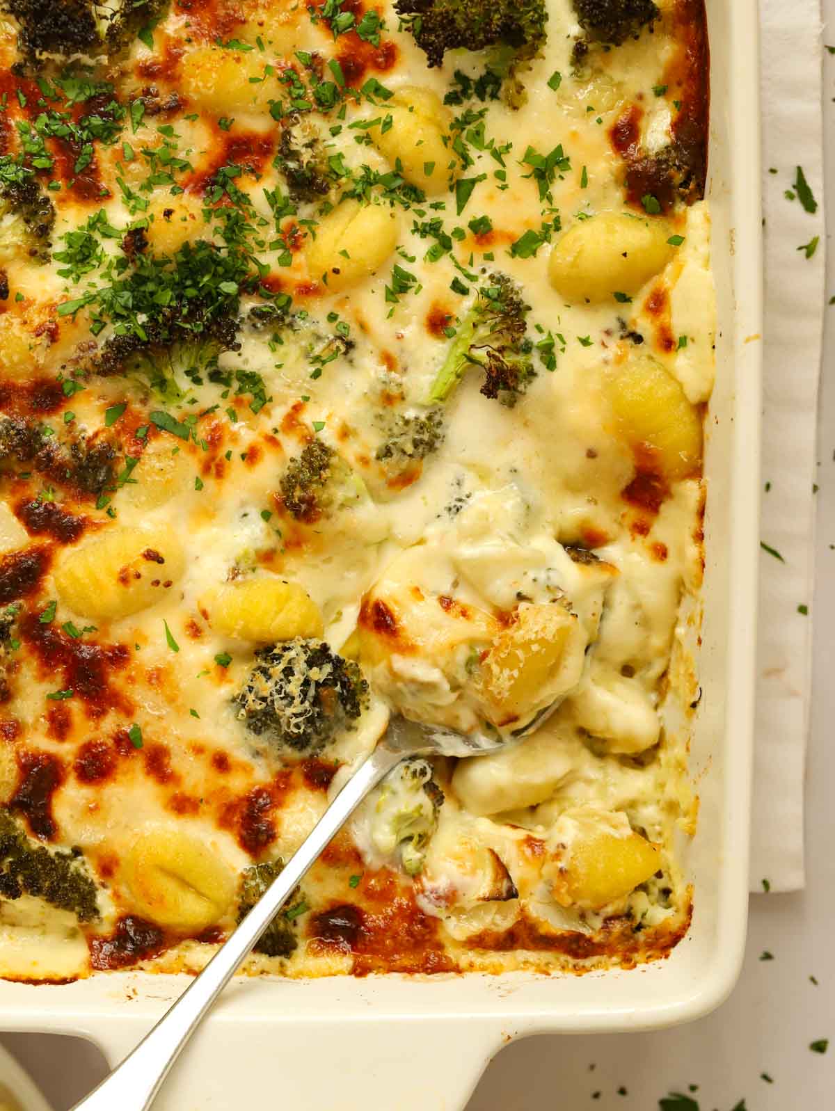 Cheesy Baked Gnocchi recipe with broccoli