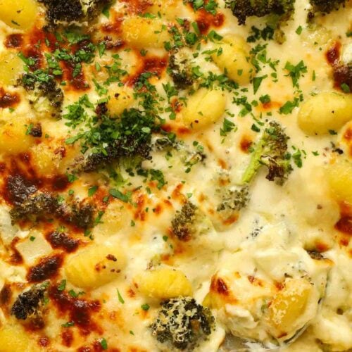 Cheesy Baked Gnocchi recipe with broccoli.