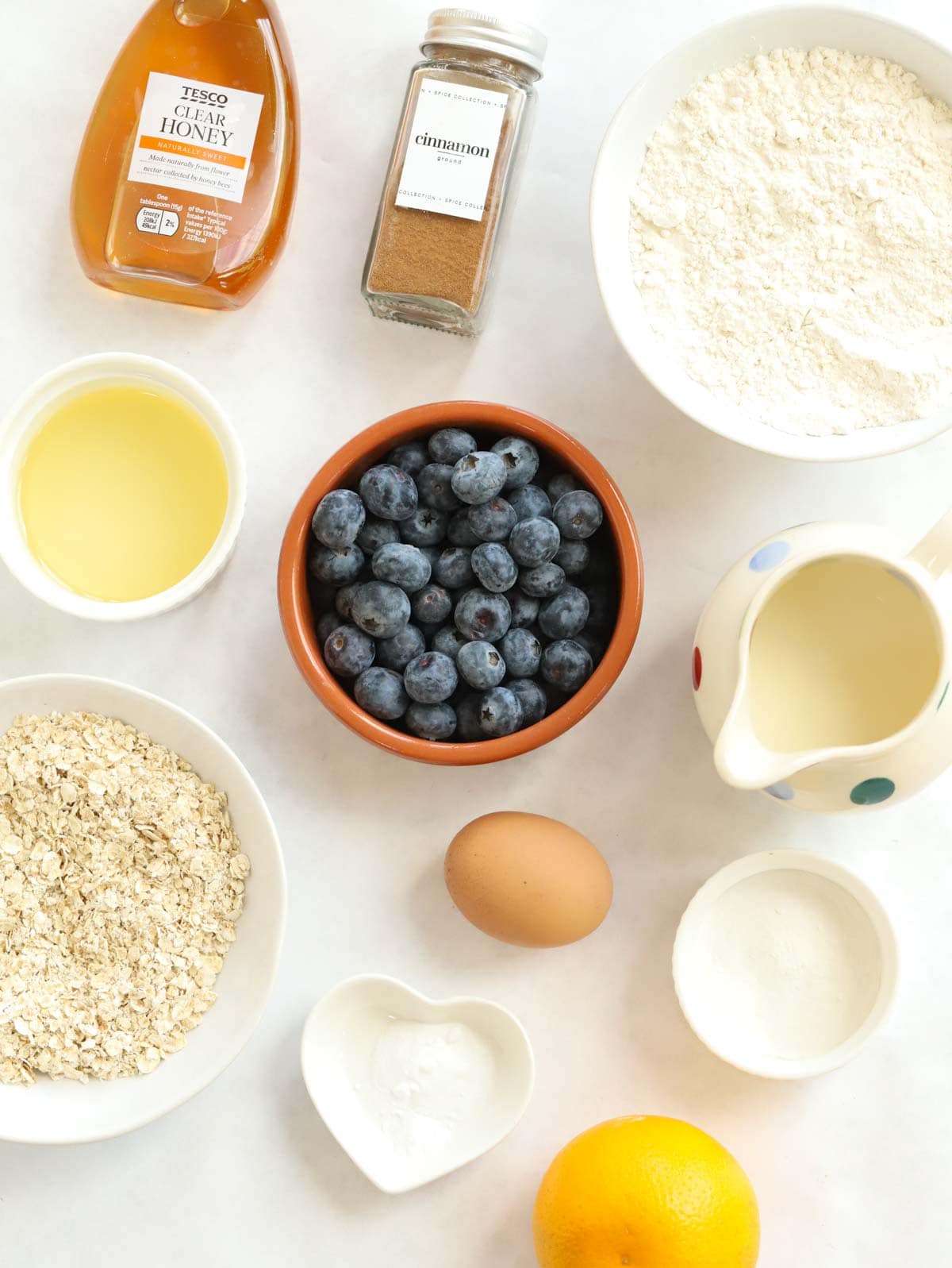 Ingredients for healthy breakfast muffins laid out on the counter.
