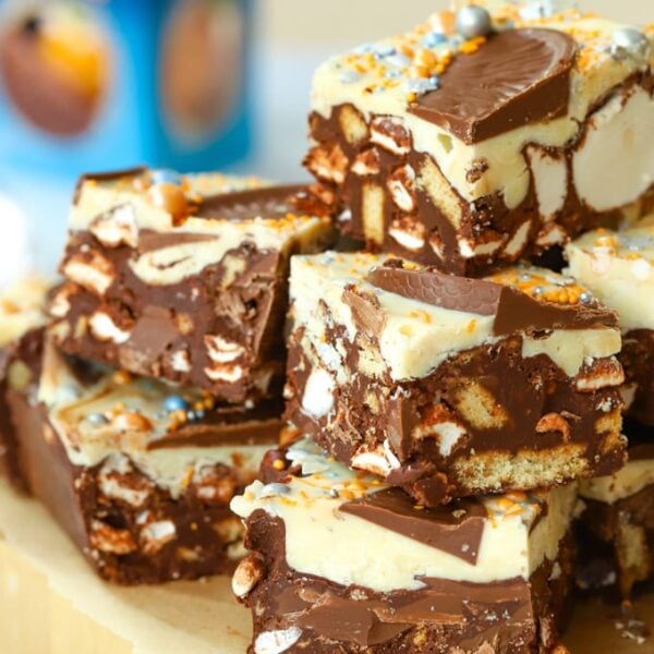 A pile of Christmas Chocolate Orange Rocky Road, ready to eat.