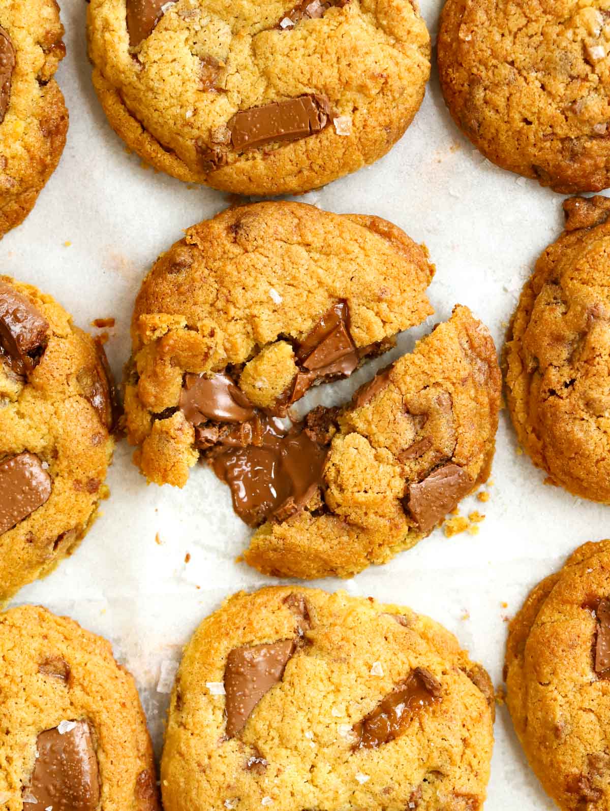 Daim bar cookies on a baking sheet