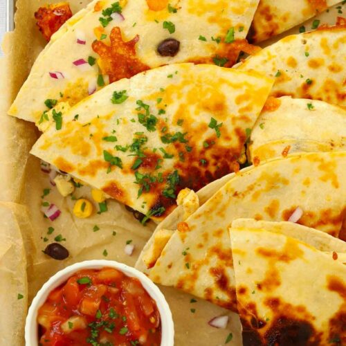 Recipe for Chicken Quesadillas, ready to serve.