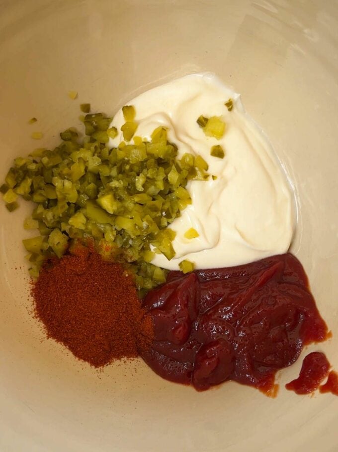 Mix together the spices and sauce ingredients for Big Mac Tacos.