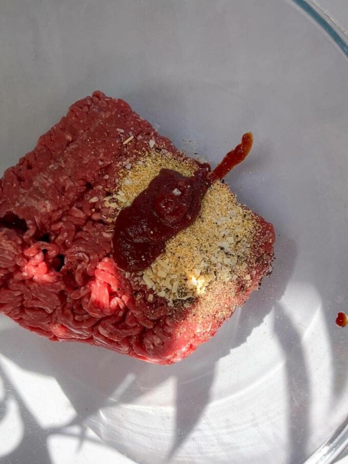 Mince and sauce mixture in a bowl, ready to be made into Big Mac Tacos.