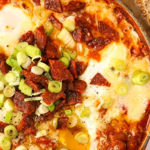 Shakshuka recipe with eggs and toast