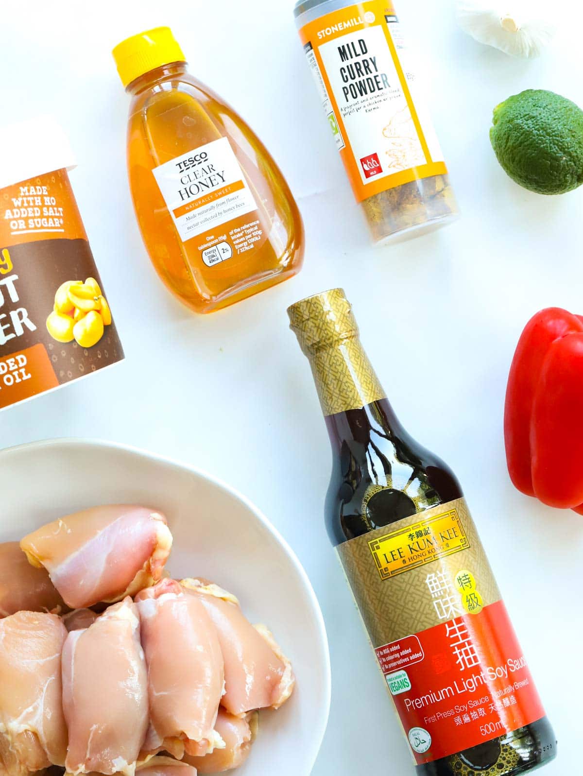 Ingredients laid out for the recipe Slow Cooker Chicken Satay.