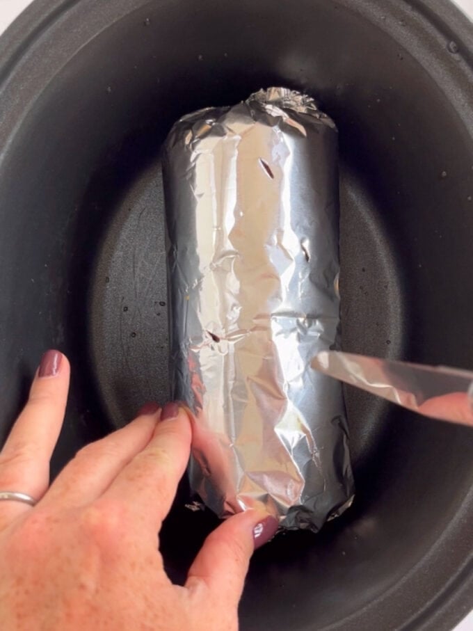 Step 3 of how to make a homemade doner kebab with mince. Roll into foil.