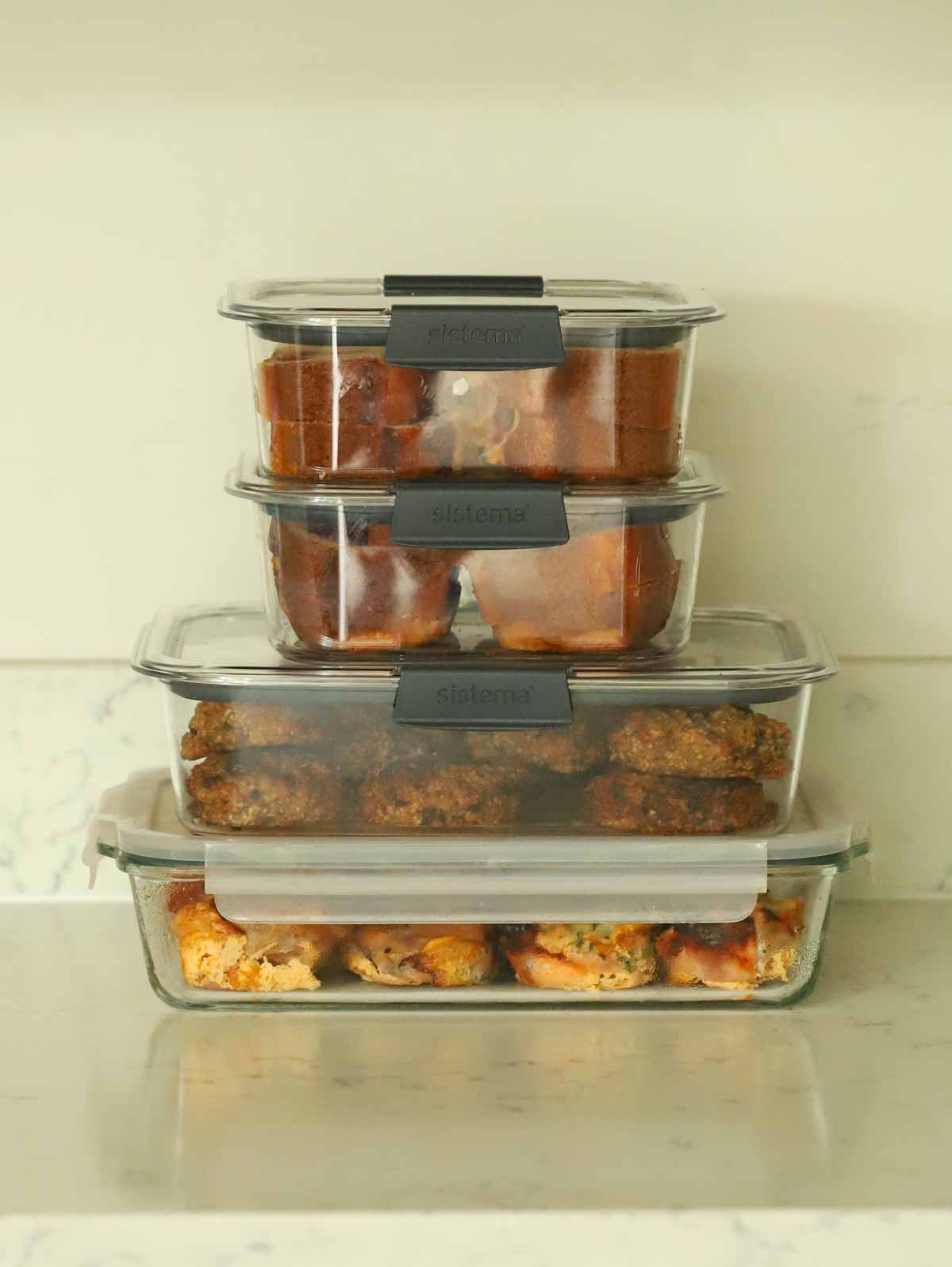 1 hour weekend meal prep photo of piled food storage containers filled with food